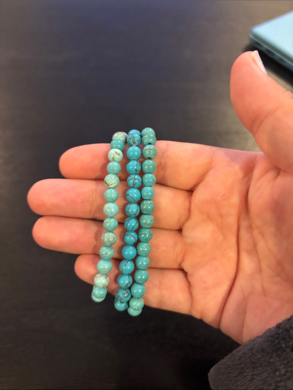 3 Turquoise Beaded Stretch Bracelets - Picture 4 of 6
